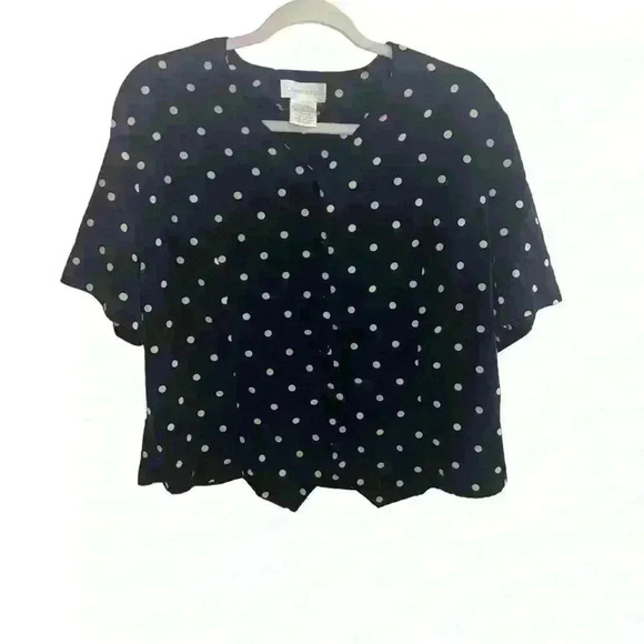 Christine & Jill 1980s Vintage Blouse Size 16 Polka Dot Button Down Top - Picture 2 of 5